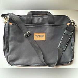EUC black messenger tote adjustable shoulder strap handles gold hardware